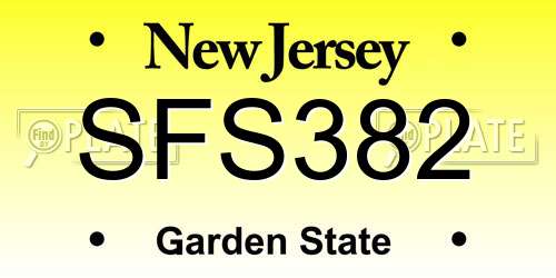 SFS382 New Jersey License Plate