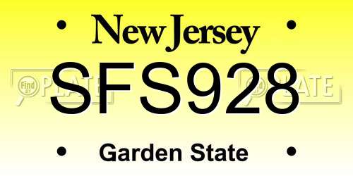 SFS928 New Jersey License Plate