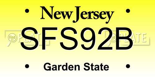 SFS92B New Jersey License Plate