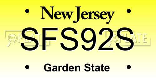 SFS92S New Jersey License Plate