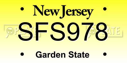 SFS978 New Jersey License Plate