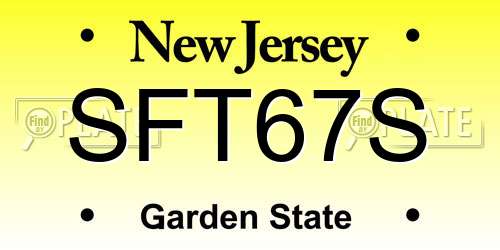 SFT67S New Jersey License Plate