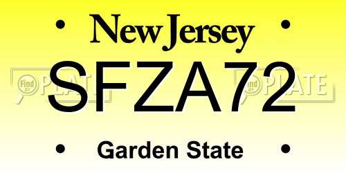 SFZA72 New Jersey License Plate