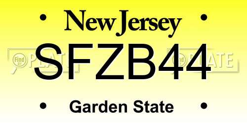 SFZB44 New Jersey License Plate