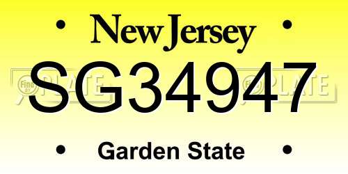 SG34947 New Jersey License Plate