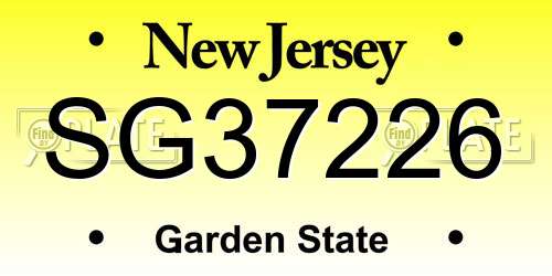 SG37226 New Jersey License Plate