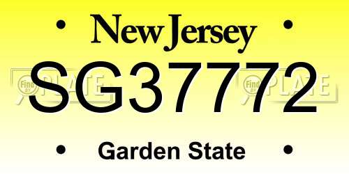 SG37772 New Jersey License Plate