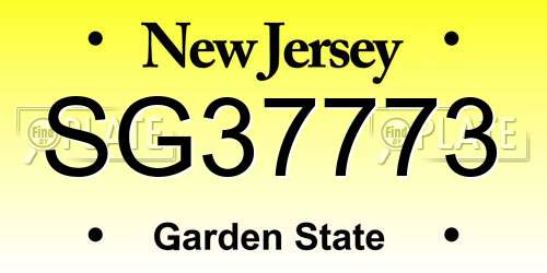 SG37773 New Jersey License Plate
