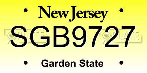 SGB9727 New Jersey License Plate