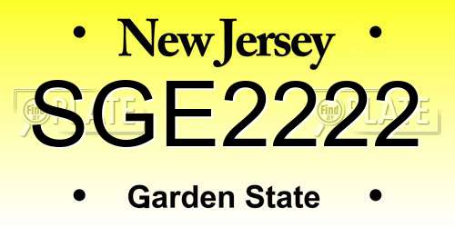 SGE2222 New Jersey License Plate