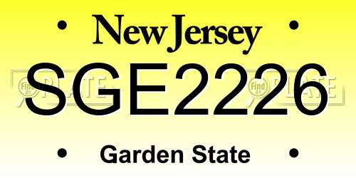 SGE2226 New Jersey License Plate