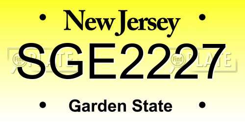 SGE2227 New Jersey License Plate