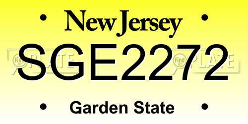SGE2272 New Jersey License Plate