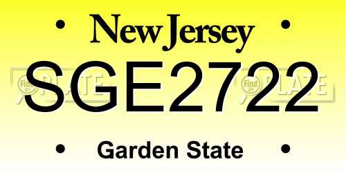 SGE2722 New Jersey License Plate