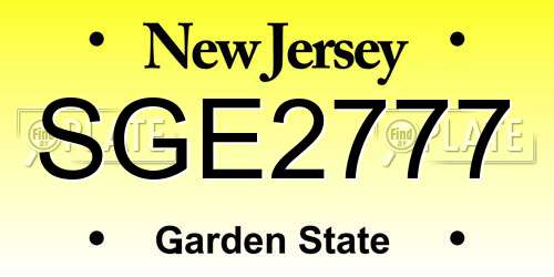 SGE2777 New Jersey License Plate