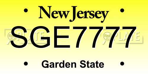 SGE7777 New Jersey License Plate