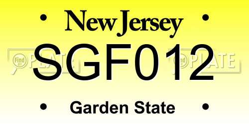 SGF012 New Jersey License Plate