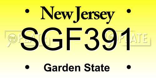 SGF391 New Jersey License Plate