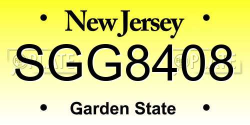 SGG8408 New Jersey License Plate
