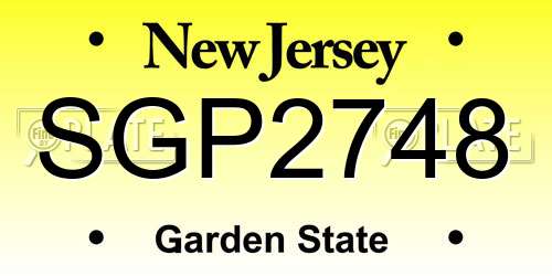 SGP2748 New Jersey License Plate