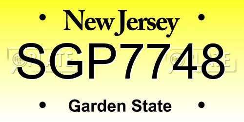 SGP7748 New Jersey License Plate