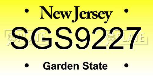 SGS9227 New Jersey License Plate