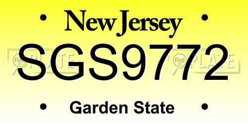 SGS9772 New Jersey License Plate