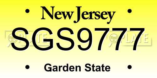 SGS9777 New Jersey License Plate