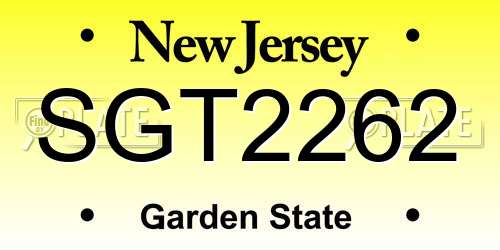 SGT2262 New Jersey License Plate