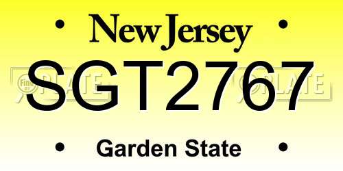SGT2767 New Jersey License Plate