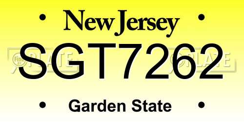 SGT7262 New Jersey License Plate