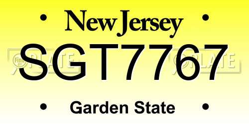 SGT7767 New Jersey License Plate