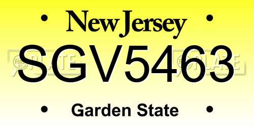 SGV5463 New Jersey License Plate