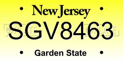 SGV8463 New Jersey License Plate