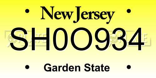 SH0O934 New Jersey License Plate