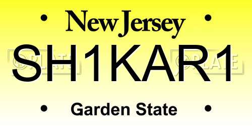 SH1KAR1 New Jersey License Plate