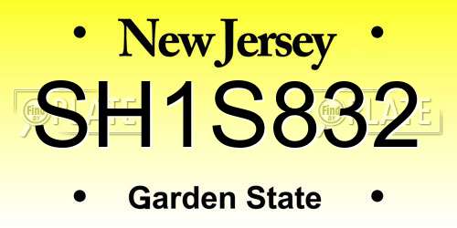 SH1S832 New Jersey License Plate