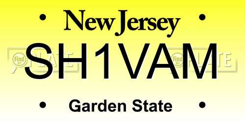 SH1VAM New Jersey License Plate
