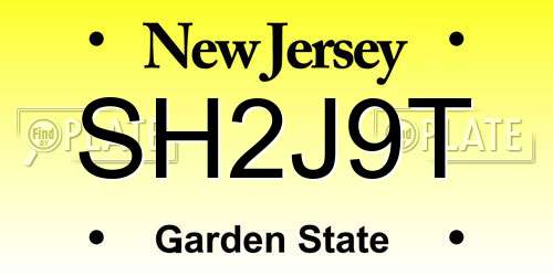 SH2J9T New Jersey License Plate