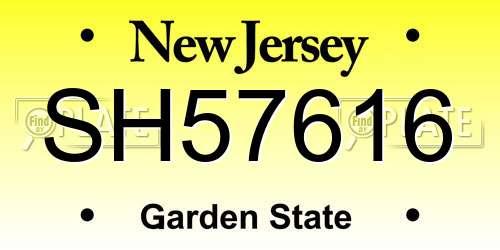 SH57616 New Jersey License Plate