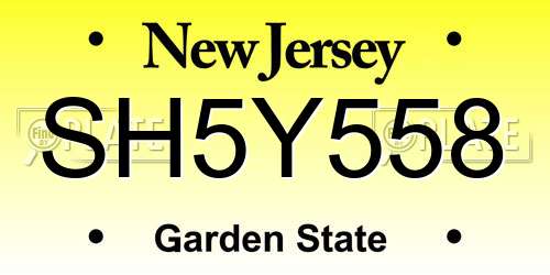 SH5Y558 New Jersey License Plate