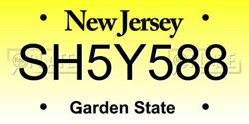 SH5Y588 New Jersey License Plate