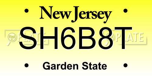 SH6B8T New Jersey License Plate