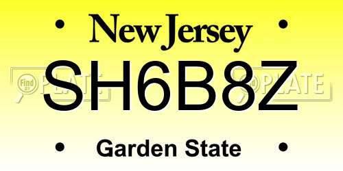 SH6B8Z New Jersey License Plate
