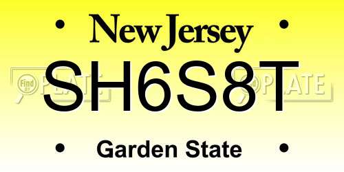 SH6S8T New Jersey License Plate