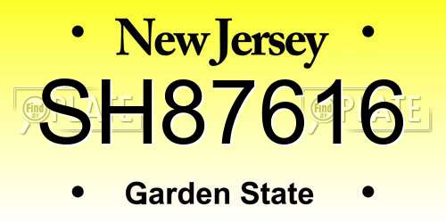 SH87616 New Jersey License Plate