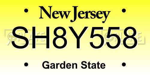 SH8Y558 New Jersey License Plate