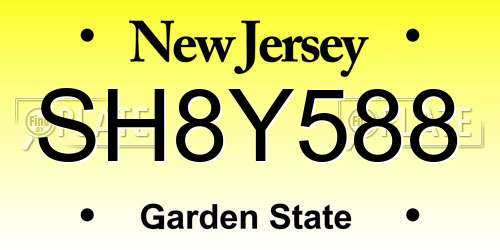 SH8Y588 New Jersey License Plate