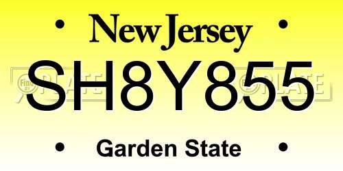 SH8Y855 New Jersey License Plate