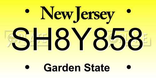 SH8Y858 New Jersey License Plate